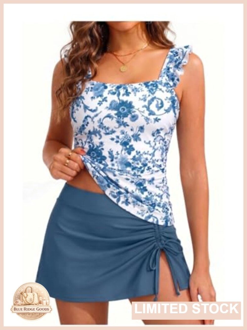 Ruffle Tankini Set with Skirt Tummy Control Swimwear Two Piece Bathing Suit